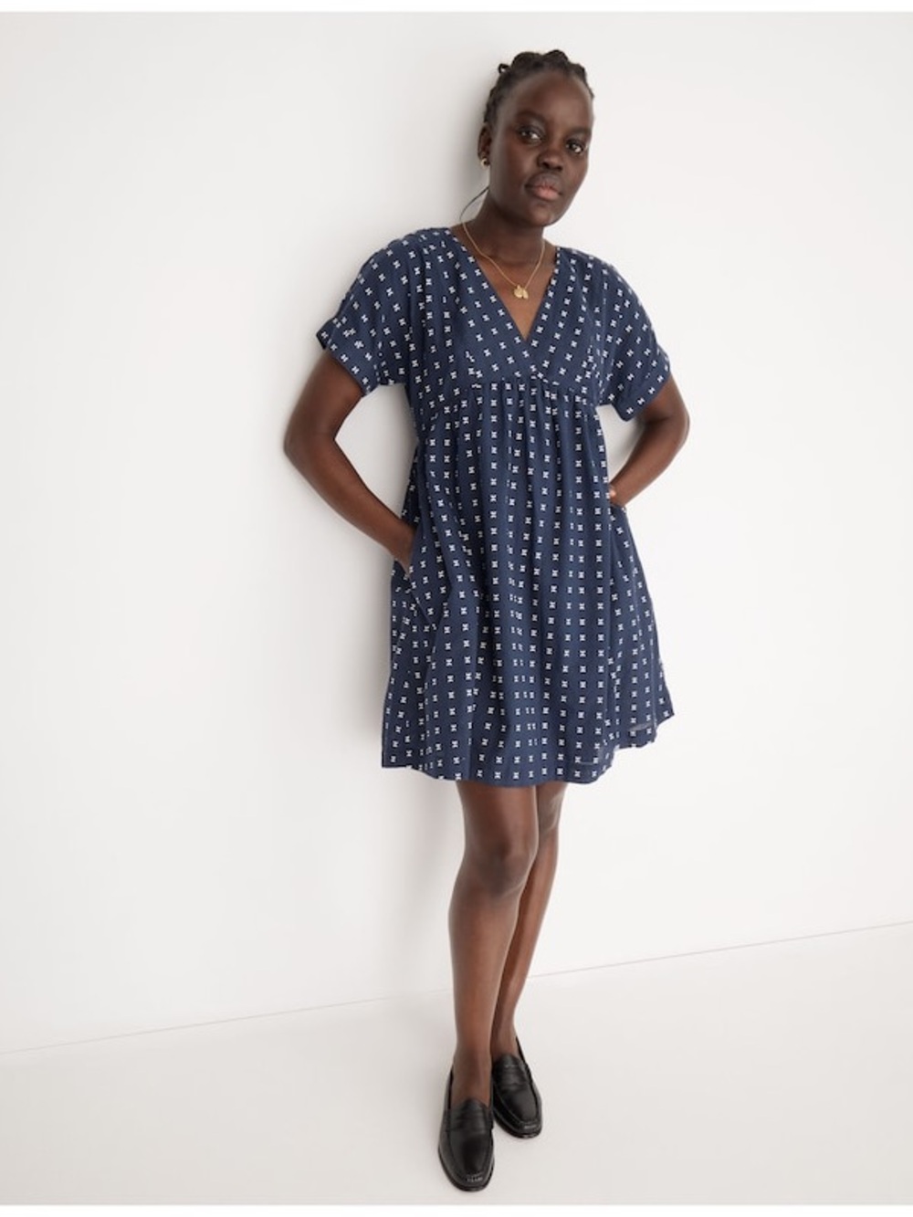 Madewell V-Neck Dolman-Sleeve Mini Dress in Textured Dot in As Per Header